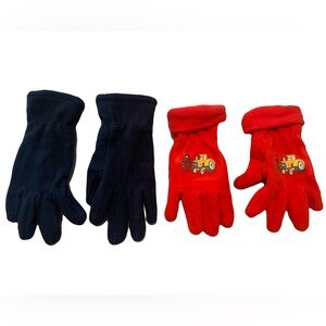 Children's Fleece Gloves 2 Pairs Blue and Red